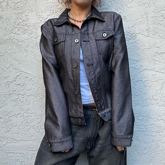 Y2k Silver Gray Gunmetal Jean Jacket - Picture 10 of 12